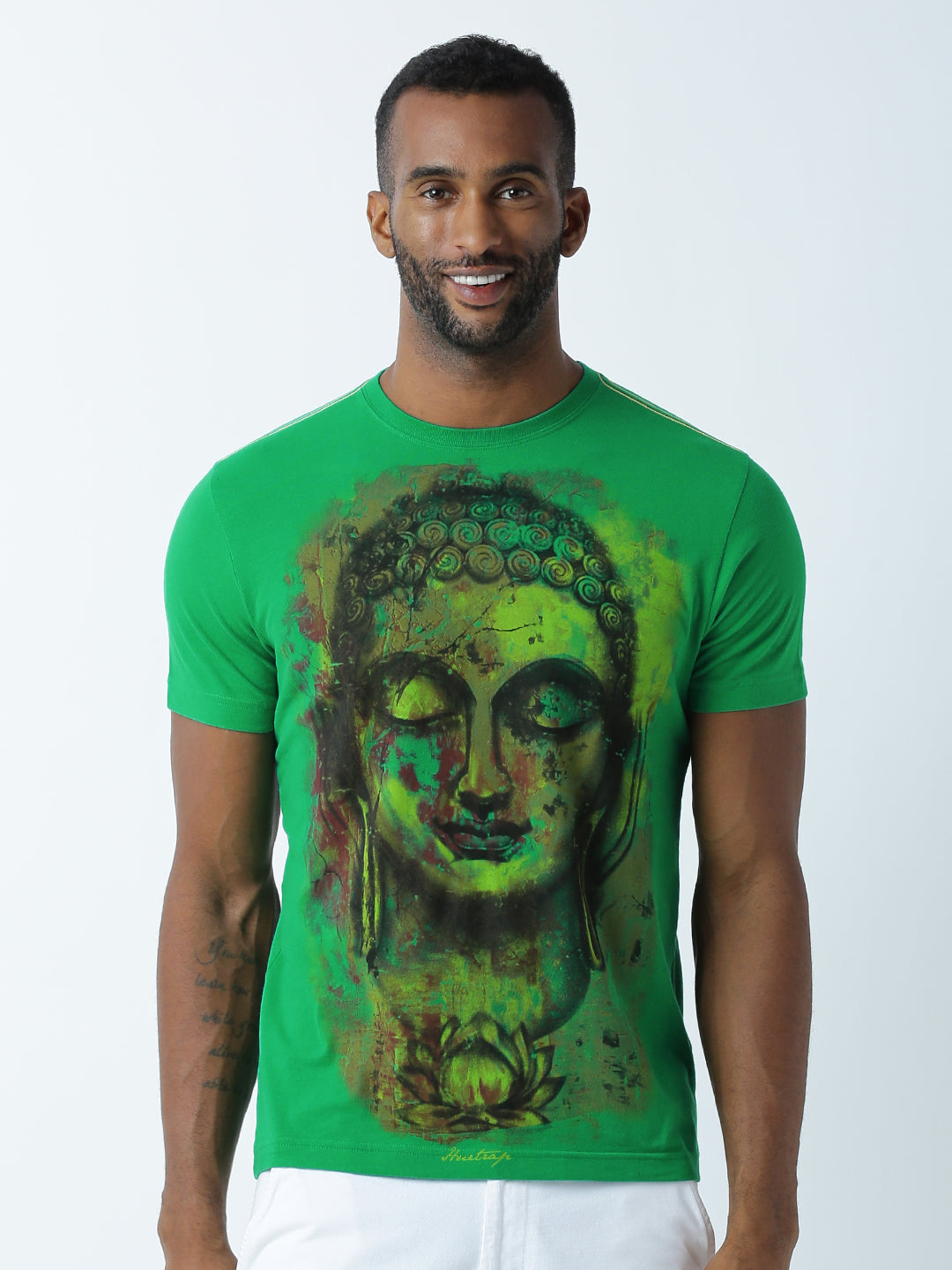 Huetrap Mens Printed Green Short Sleeve Round Neck T-Shirt
